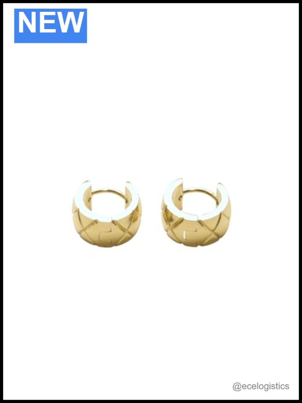 Quilted Huggie Earrings 18k Gold Plated Clip-On Pierced Removable Posts